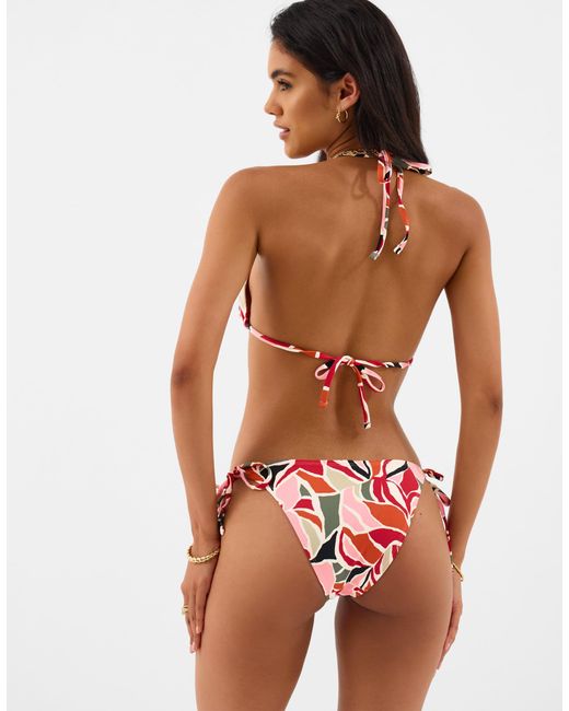 Accessorize Red Abstract Print Triangle Bikini Top