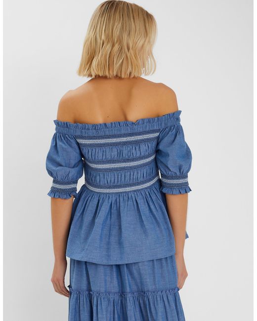 Accessorize Blue Off-The-Shoulder Smocked Top