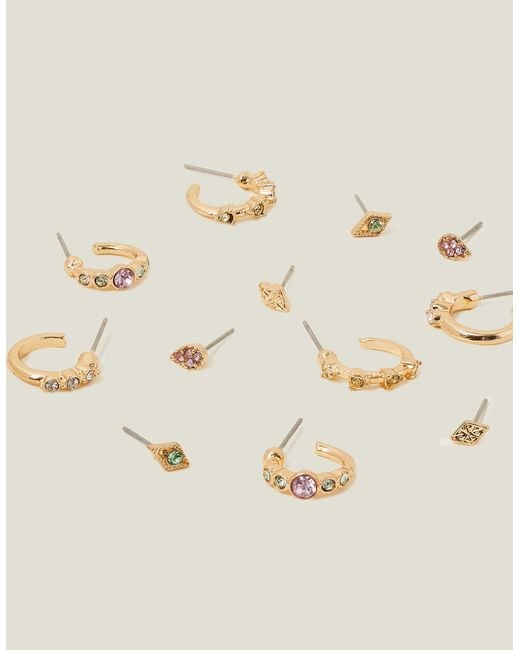Accessorize Natural Women's Gold/pink/green 6-pack Pretty Stud And Hoop Earrings