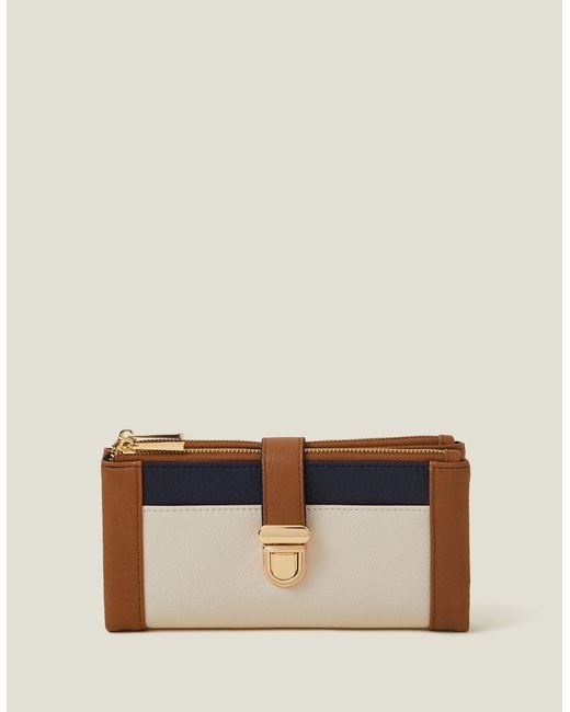 Accessorize Natural And Cream Pu Push Lock Multi Wallet