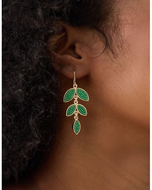 Accessorize Green Beaded Leaf Drop Earrings