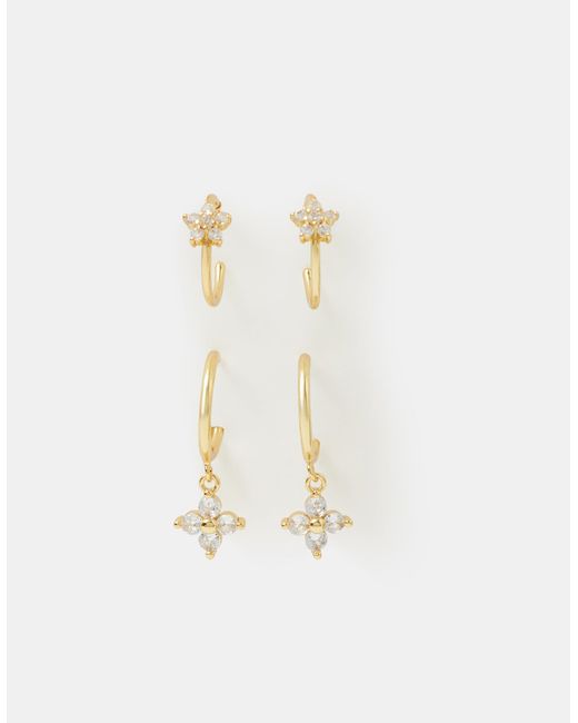 Accessorize White 2-Pack 14Ct-Plated Flower Hoop Earrings