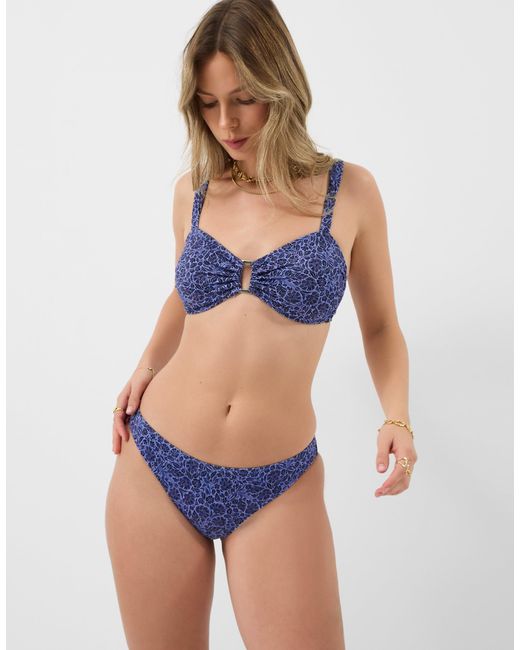 Accessorize Blue Floral Buckle Bikini Top