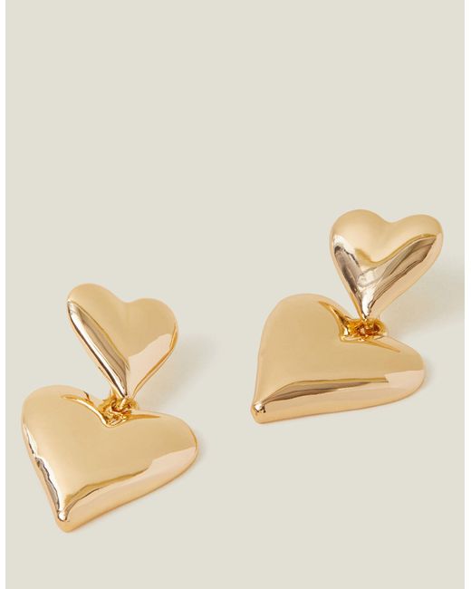 Accessorize Metallic Gold Double Heart Drop Earrings