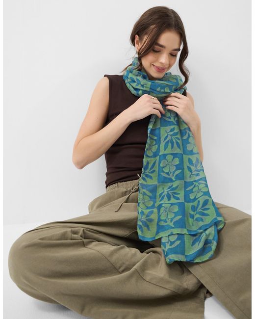 Accessorize Blue Lightweight Flower Tile Print Scarf