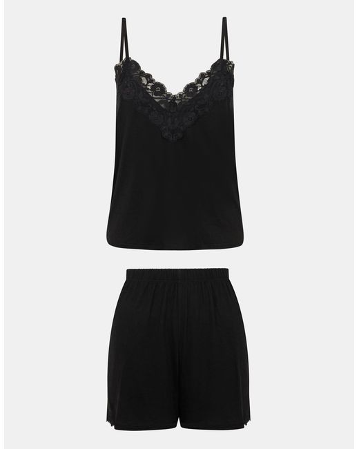 Accessorize Black Sleeveless Regular Lace Trim Super-Soft Pyjama Set
