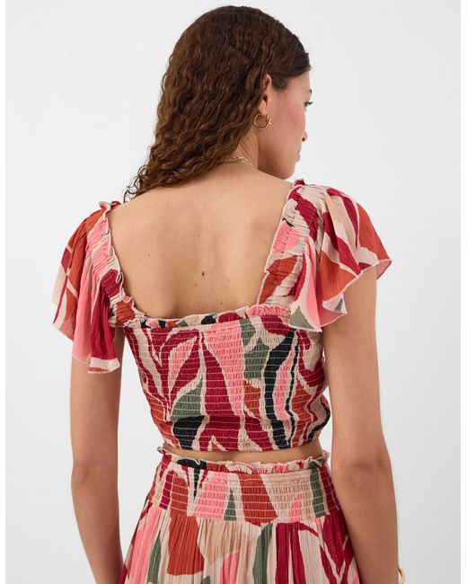 Accessorize Red Abstract Print Smocked Crop Top