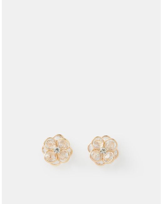 Accessorize Metallic Crystal Flower Stud Earrings