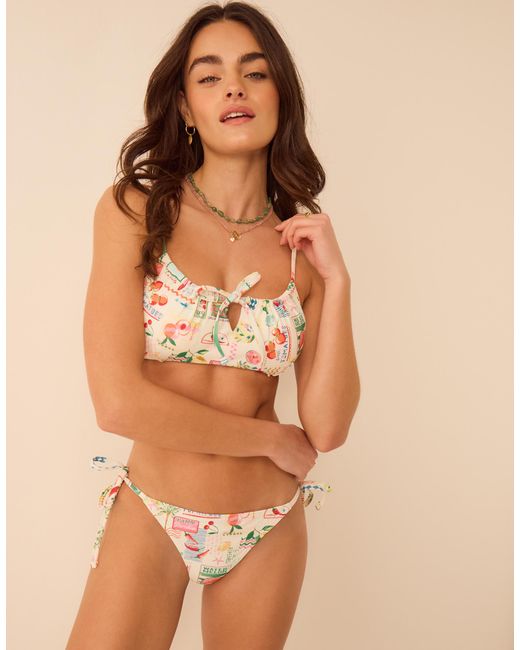 Accessorize Brown Postcard Print Tie Front Bikini Top