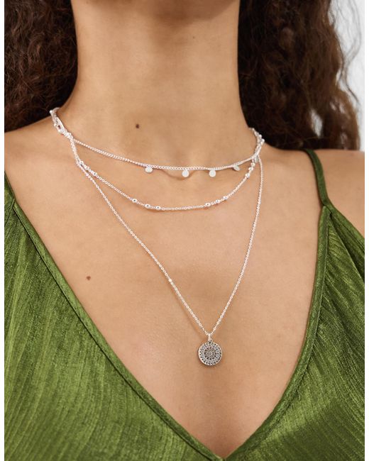 Accessorize Green Filigree Coin Pendant Layered Necklace
