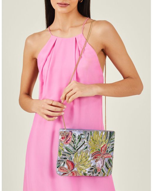 Accessorize Multicolor Women's Gold Zip Top Embellished Clutch Bag