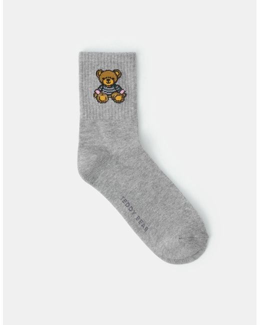 Accessorize Gray Teddy Bear Print Socks