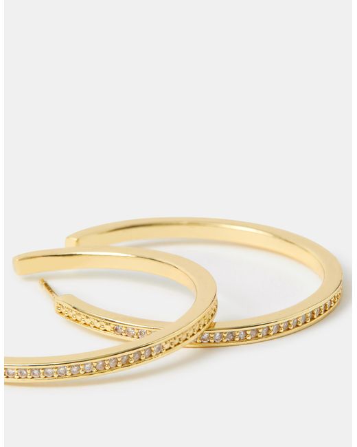 Accessorize Natural 14Ct-Plated Pavé Hoop Earrings