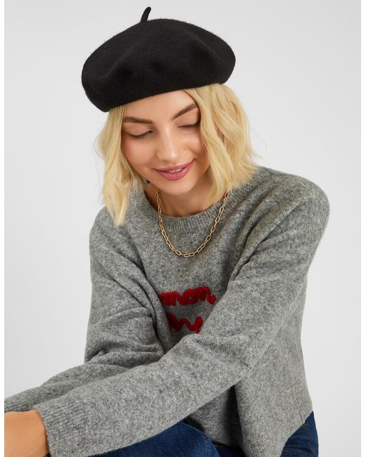 Accessorize Black Plain Wool Beret