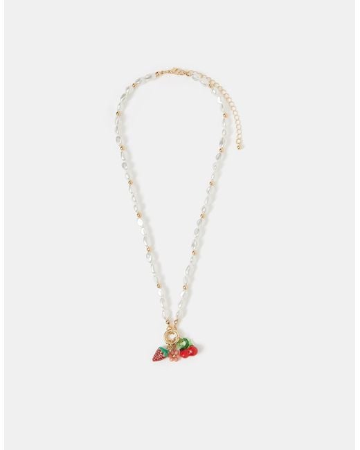 Accessorize Pink Fruit Cluster Charm Pearl Necklace