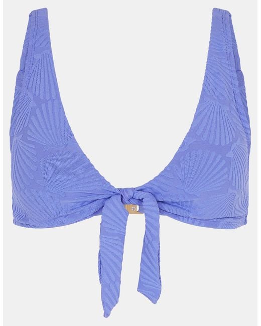Accessorize Blue Shell Embossed Tie Bikini Top