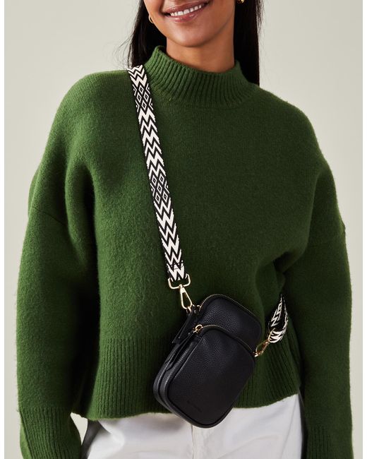 Accessorize Green Webbing Strap Phone Bag Leather