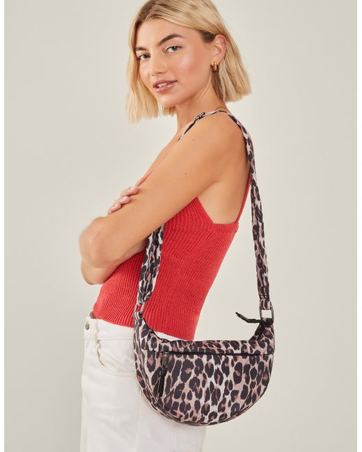 Accessorize Natural And Leopard Print Nylon Sling Crossbody Bag