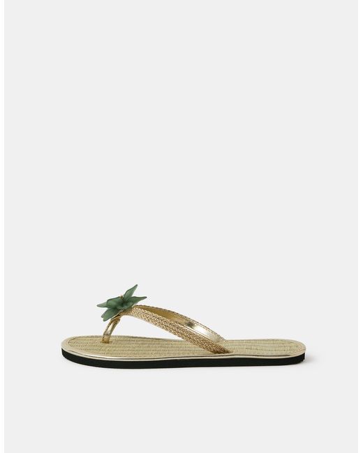 Accessorize Natural Flower Metallic Seagrass Flip Flops