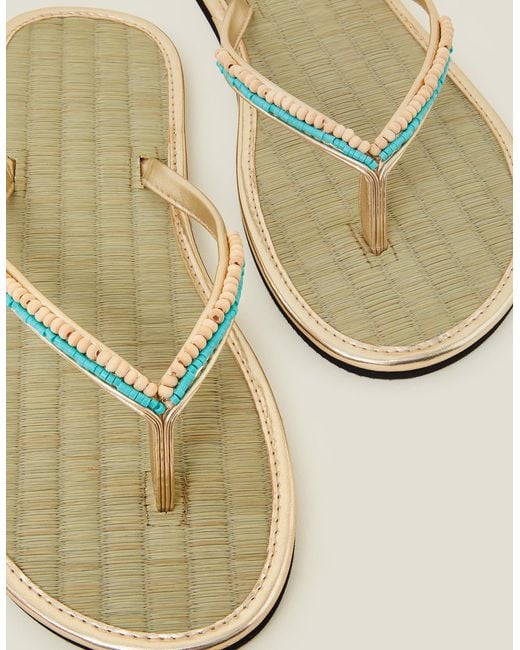 Accessorize Natural Women's Pastel Multi Beaded Seagrass Footbed Flip Flops