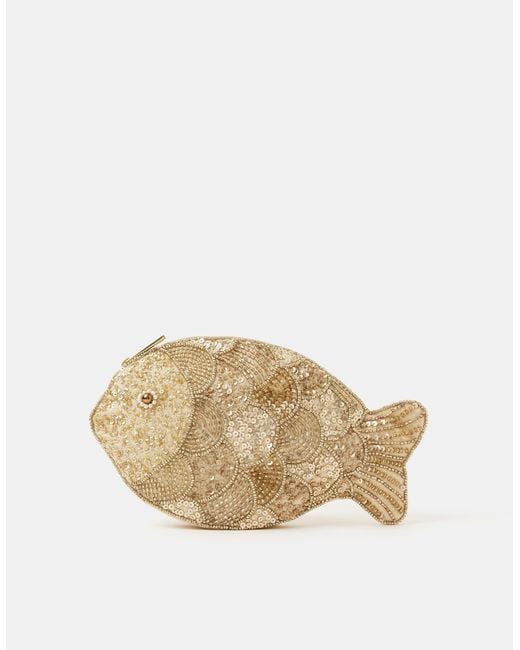 Accessorize Natural Beaded Fish Pouch