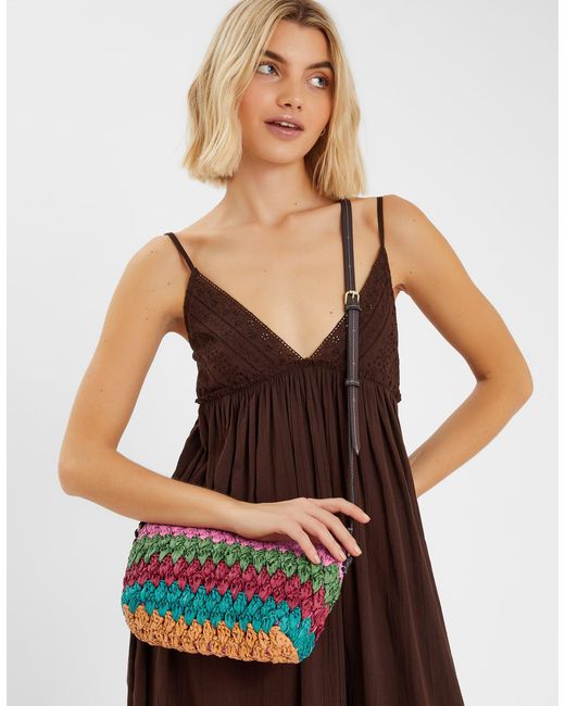 Accessorize Pink Mix Woven Raffia Crossbody Bag