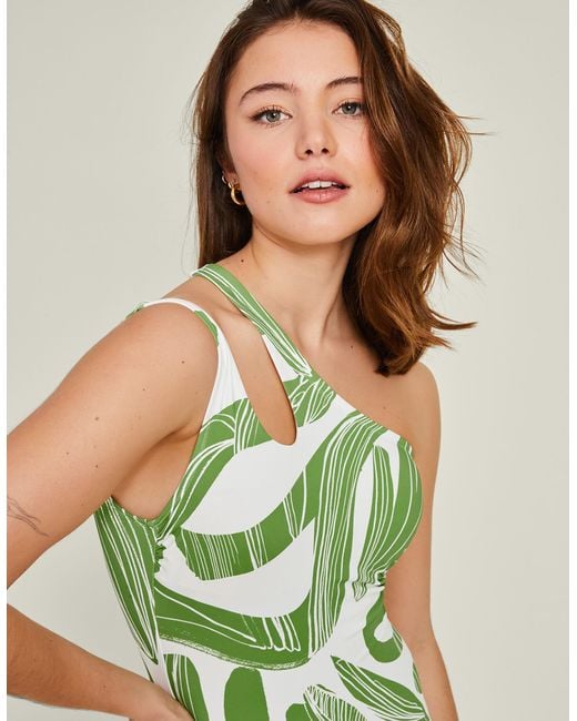 Accessorize Women's Squiggle Print Asymmetric Swimsuit Green
