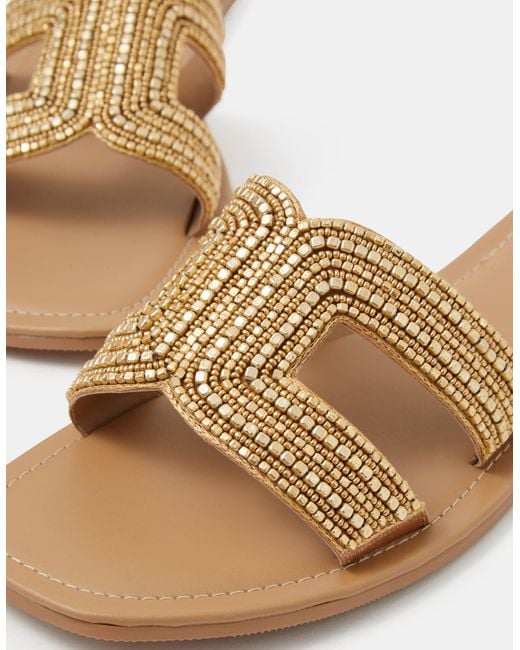 Accessorize Brown Beaded Cut Out Slide Sandals