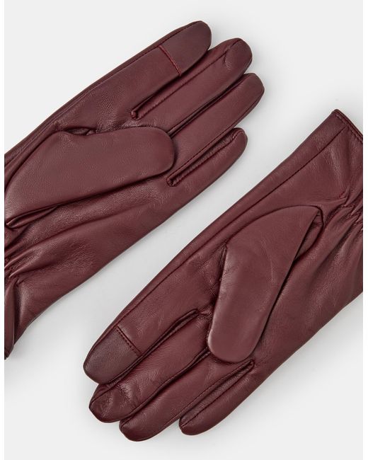 Accessorize Red Leather Fleece Lined Touchscreen Gloves, Size: S M
