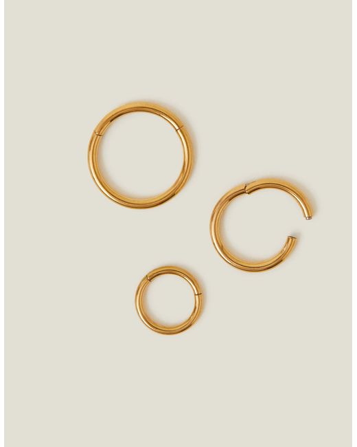 Accessorize Green 3-Pack 14Ct-Plated Surgical Steel Hoops