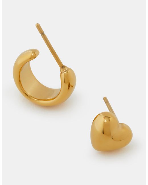 Accessorize Metallic 2-Pack Stainless Steel Heart Stud & Hoop Earrings