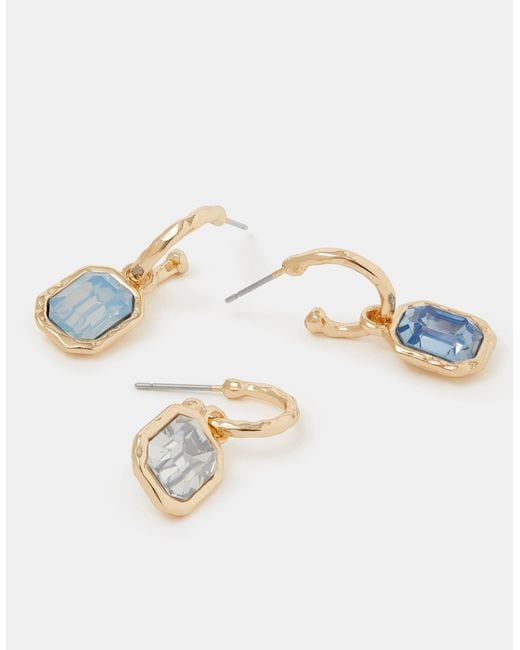 Accessorize White 3-Pack Gemstone Drop Hoop Earrings