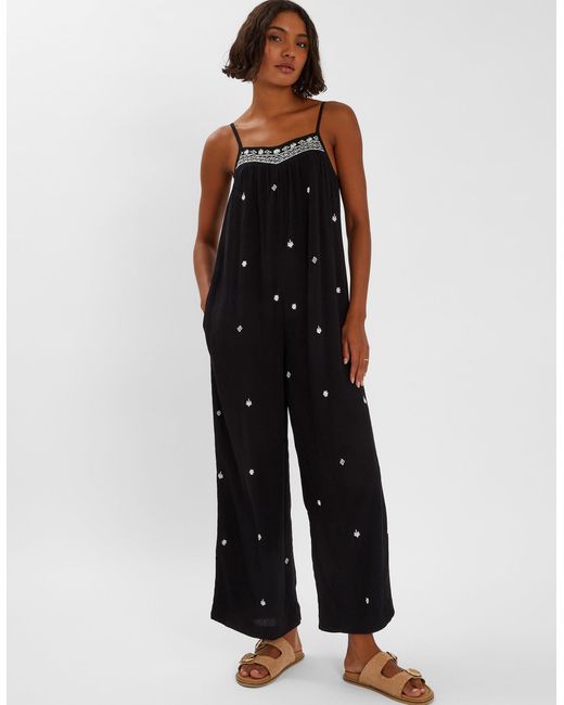 Accessorize Black Embroidered Beach Jumpsuit