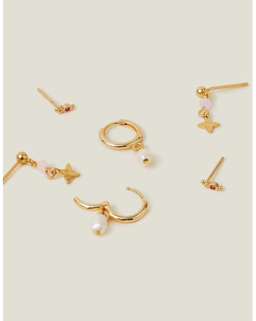 Accessorize Natural Women's 14ct Gold Plated Brass Pack Of 3 Pearl Earrings
