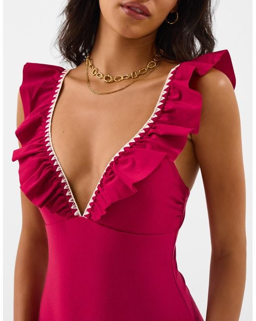 Accessorize Red Ruffle Plunge Swimsuit