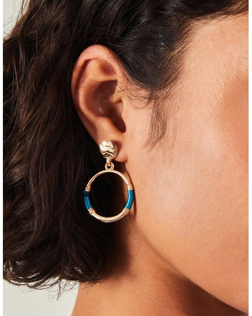 Accessorize Metallic Women's Blue Thread Detail Doorknocker Earrings
