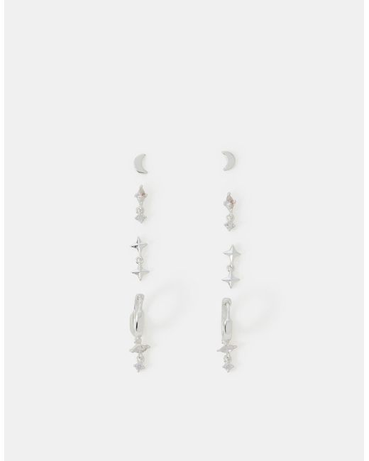 Accessorize White 4-Pack Sterling-Plated Celestial Stud & Hoop Earrings