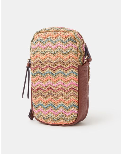 Accessorize White Stripe Raffia Phone Bag
