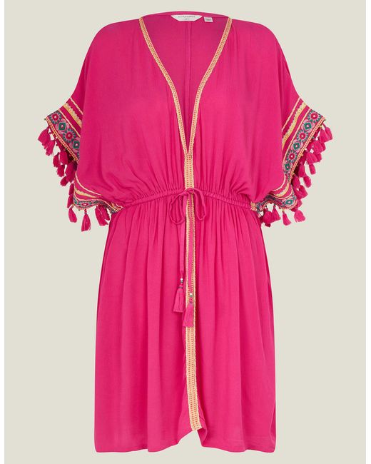 Accessorize Women's Embellished Beaded Tassel Kaftan Pink