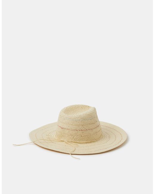 Accessorize White Striped Stripe Straw Fedora Hat