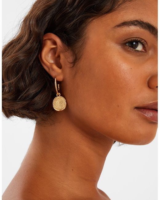 Accessorize Natural Coin Hoop Drop Earrings