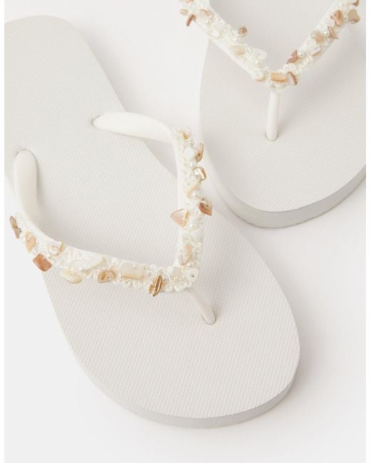 Accessorize White Bead Embellished Flip Flops