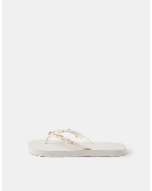 Accessorize White Bead Embellished Flip Flops