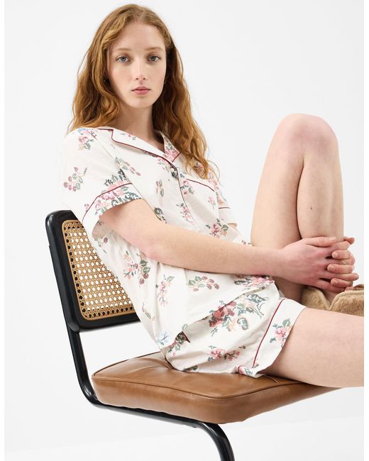 Accessorize White Floral Print Cotton Shorts Pyjamas Set