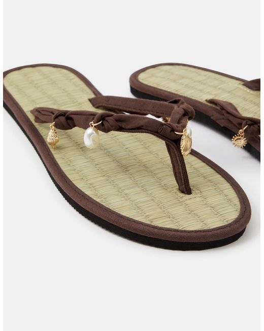 Accessorize White Shell Charm Seagrass Flip Flops