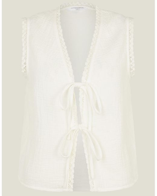 Accessorize White Tie-Front Crinkle Waistcoat