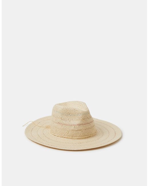 Accessorize White Striped Stripe Straw Fedora Hat