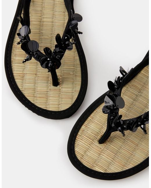 Accessorize White Sequin Embellished Seagrass Flip Flops