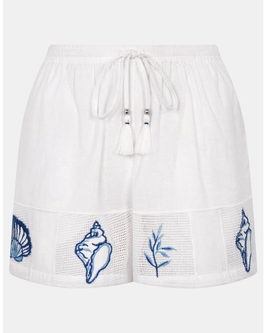 Accessorize White Shell Embroidered Patchwork Shorts