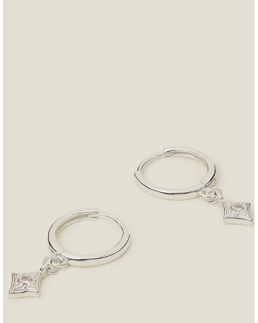 Accessorize Natural Women's Sterling Silver Diamond Drop Hoops